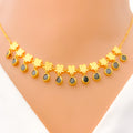 22k-gold-Reflective Faceted Flower CZ Charm Necklace Set w/ Bracelet