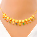 22k-gold-Vibrant Multi Color CZ Charm Necklace Set w/ Bracelet