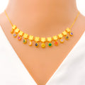 22k-gold-Vibrant Multi Color CZ Charm Necklace Set w/ Bracelet