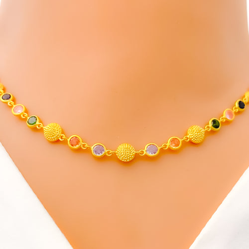 22k-gold-Unique Upscale Textured Colored CZ Necklace Set w/ Bracelet