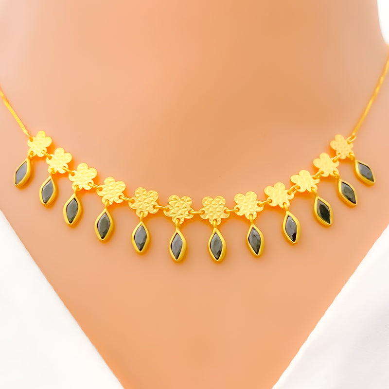 22k-gold-Magnificent Marquise CZ Charm Necklace 