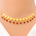22k-gold-Decorative Interlinked Floral CZ Charm Necklace Set w/ Bracelet