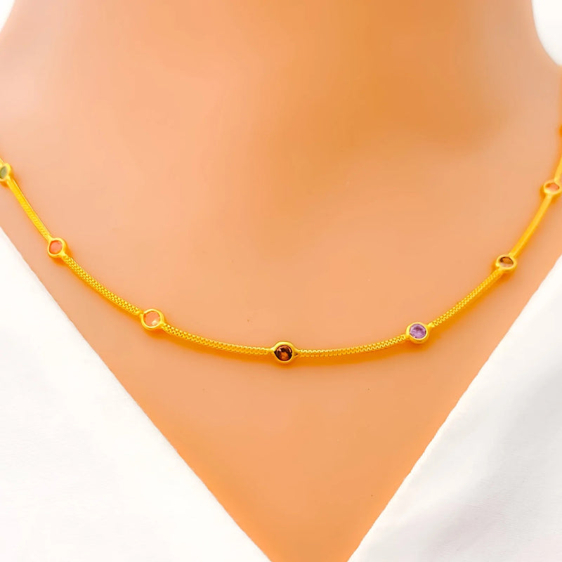 22k-gold-Multi Color Slender CZ Necklace 