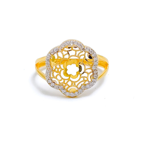 Fancy Flower Adorned CZ Ring