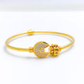 Contemporary Asymmetrical CZ 22k Gold Bangle Bracelet