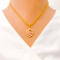 22k-gold-Fancy Dotted Rose Gold Leaf Pendant Set