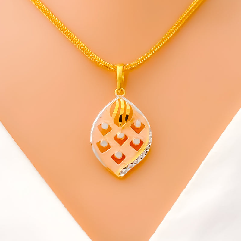 22k-gold-Fancy Dotted Rose Gold Leaf Pendant Set