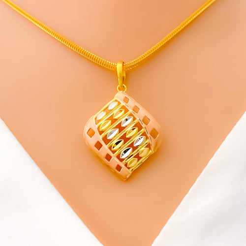 22k-gold-Dazzling Three Tone Striped Pendant Set