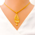 22k-gold-Shimmering Cut Work Open Triangle Pendant Set