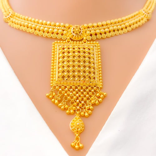 22k-gold-Upscale Rectangular Dangling Necklace Set