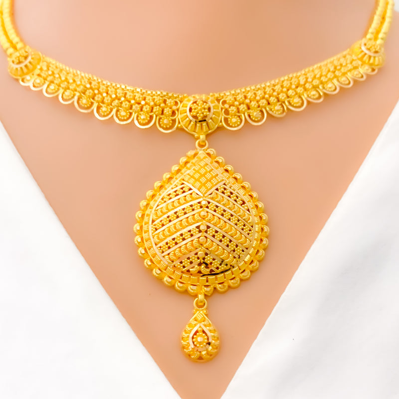 22k-gold-Delightful Striped Dome Drop Necklace Set