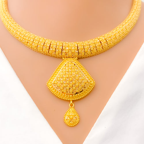 22k-gold-Sophisticated Sparkling Chequered Choker Set