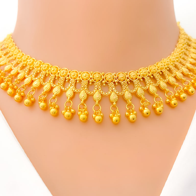 22k-gold-Flowy Interlinked Flower Accented Necklace Set