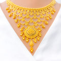 22k-gold-Distinct V Shaped Bridal Necklace Set w/ Tassels