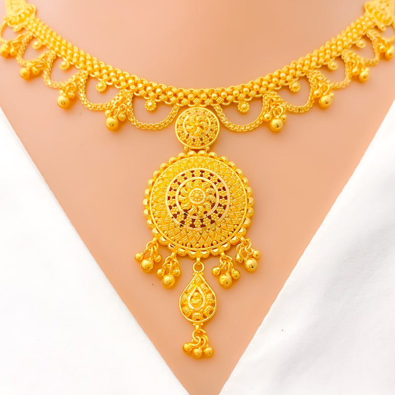 22k-gold-Tasteful Festive Tassel Necklace Set 