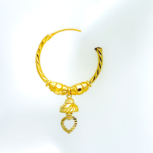 22k-gold-Dainty Dangling Heart Hoop Earrings