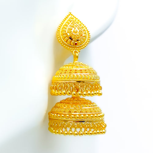 22k-gold-Intricate Dual Chandelier Classy Jhumki