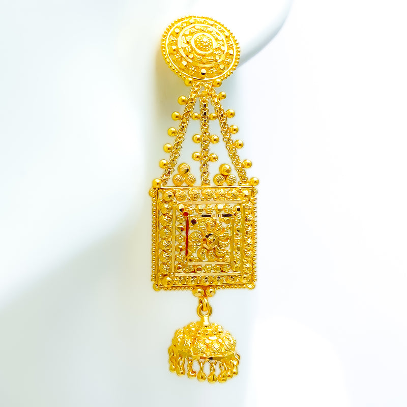 22k-gold-Rectangular Beaded Jhumki Earrings