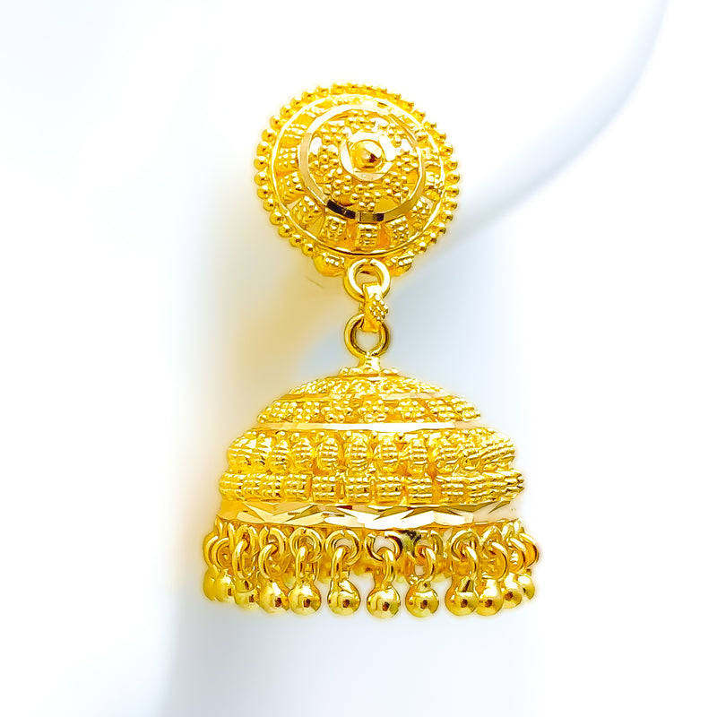 22k-gold-Textured Engraved Tassel Jhumki