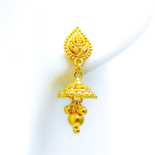 22k-gold-Dainty Leaf Accented Dangling Jhumki 