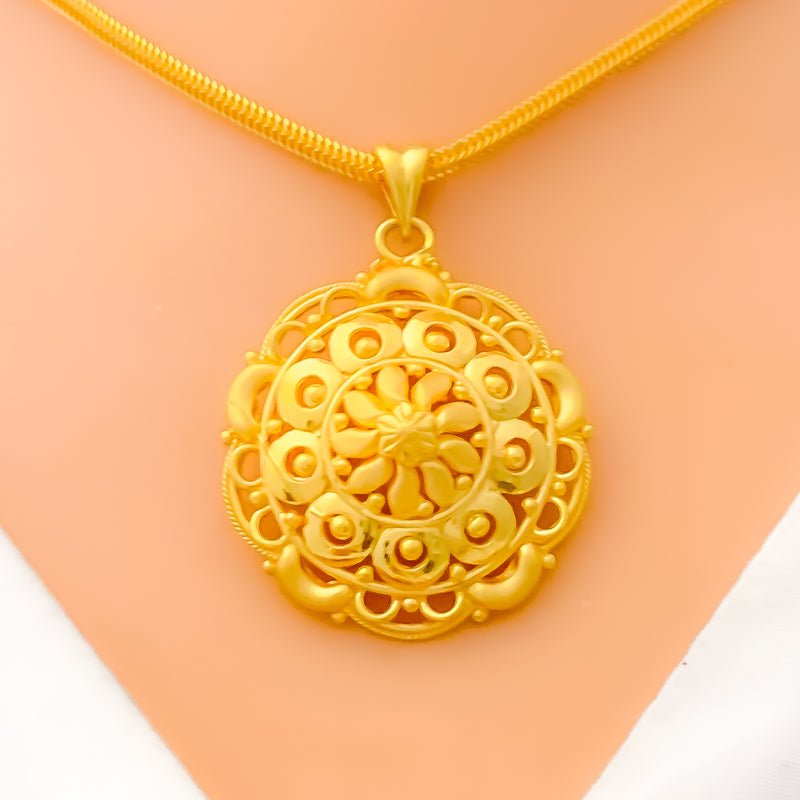 22k-gold-Bold Elevated Flower Adorned Pendant
