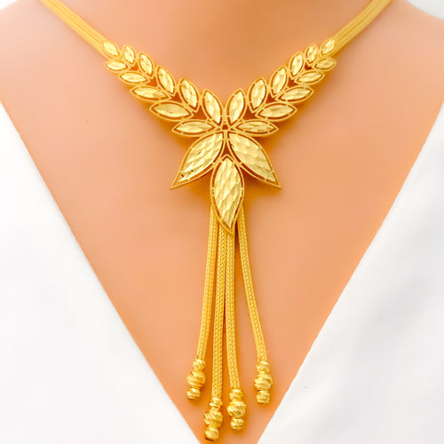 22k-gold-Jazzy Floral Necklace w/ Dangling Orbs