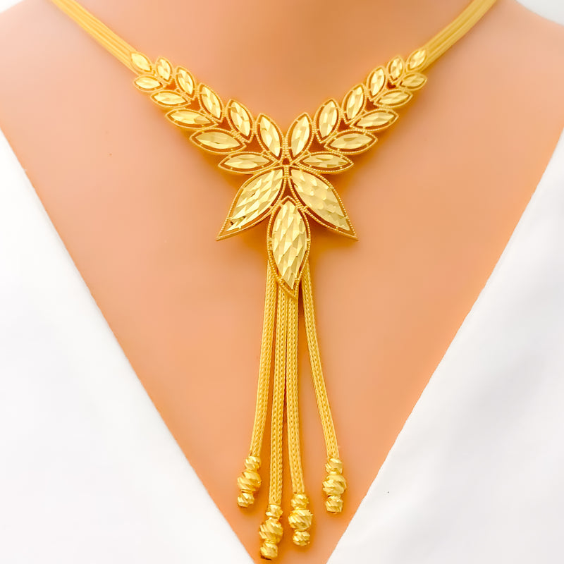 22k-gold-Jazzy Floral Necklace w/ Dangling Orbs