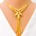 22k-gold-Jazzy Floral Necklace w/ Dangling Orbs