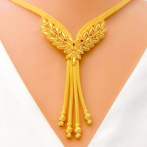 22k-gold-Sparkling Floral Hanging Chain Necklace Set