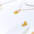 Graceful Satin Finish Flower Pendant Set 22k Gold