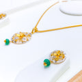 Elegant Two-Tone Pendant Set With Emerald Drop 22k Gold 