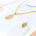 Mod Shimmering Teardrop Pendant Set 22k Gold 