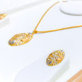 Special Three-Tone Oval Leaf Pendant Set 22k Gold 