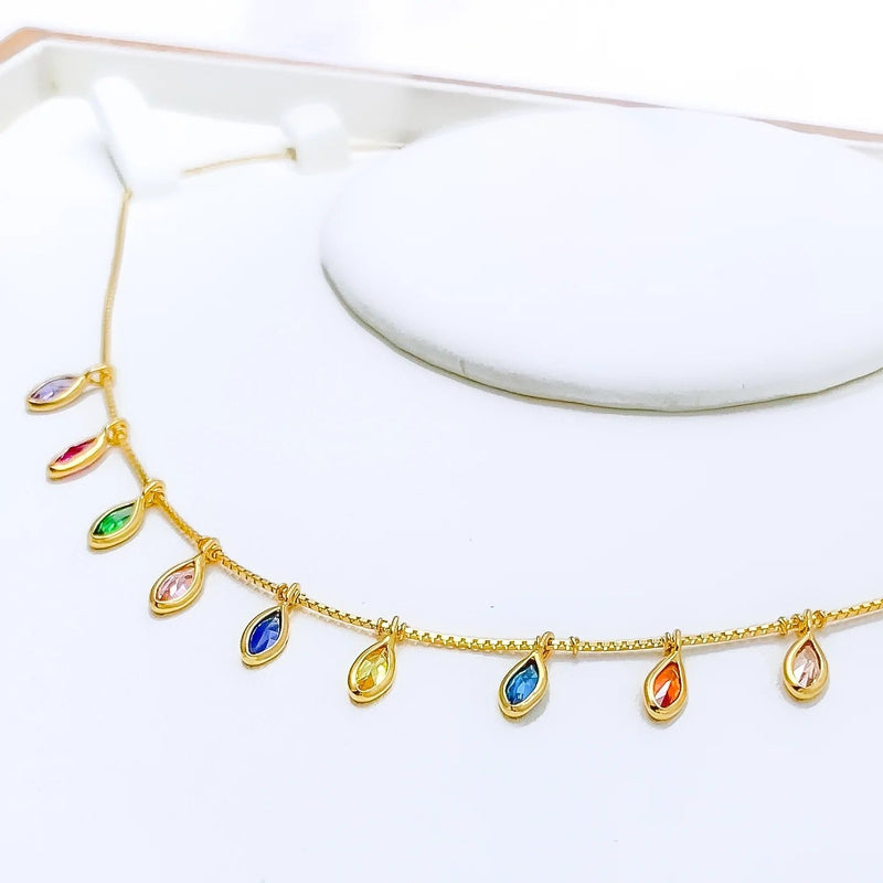 22k-gold-Vibrant Leaf Accented CZ Charm Necklace 