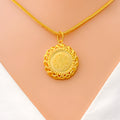 Reflective Leaf Accented Coin Pendant