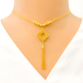 Sleek Mesh Tassel 22k Gold Necklace Set
