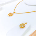 Classy Flower Accented 22k Gold Pendant Set