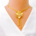 22k-gold-Alternating Satin Finish Floral Necklace Set