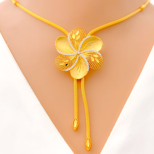 22k-gold-Alternating Satin Finish Floral Necklace Set