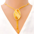 22k-gold-Magnificent Oval Leaf CZ Necklace Set