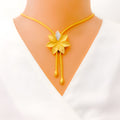 22k-gold-Evergreen Flower Dangling Necklace Set