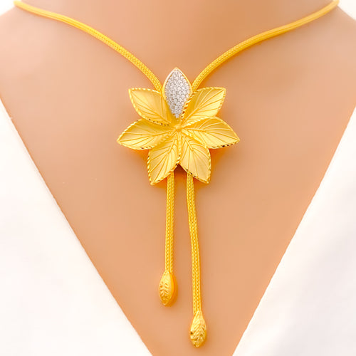 22k-gold-Evergreen Flower Dangling Necklace Set