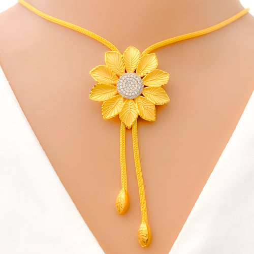 22k-gold-Bold Blooming Sun Flower Necklace Set