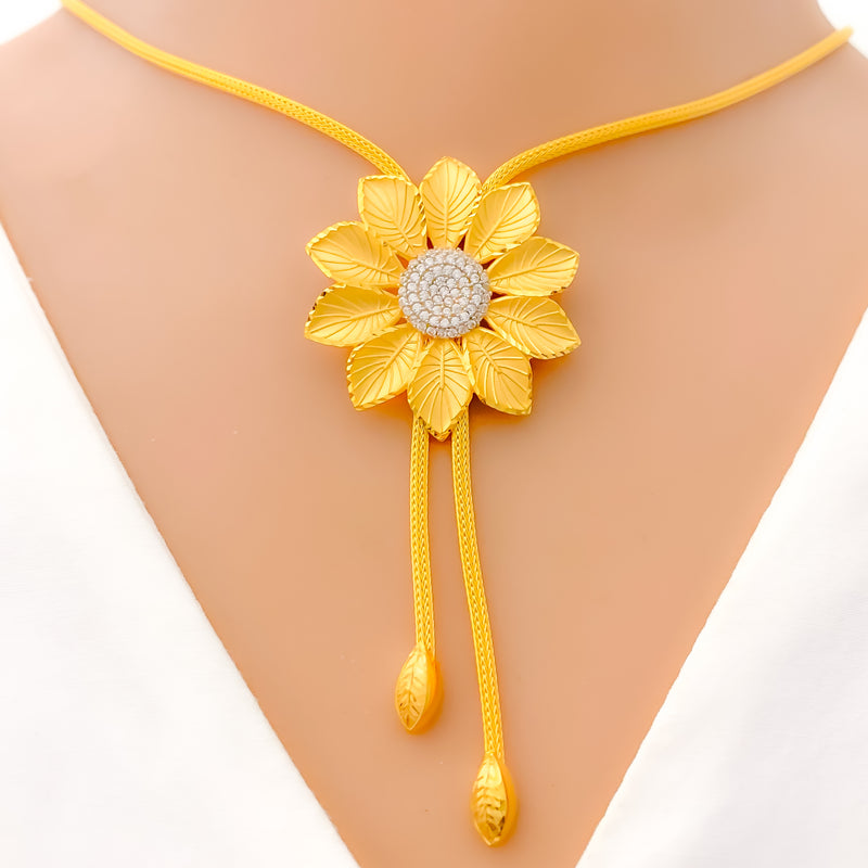 22k-gold-Bold Blooming Sun Flower Necklace Set