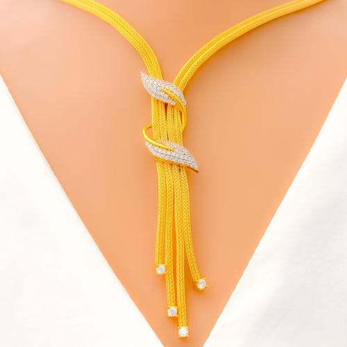 22k-gold-Fancy Twisty Leaf CZ Necklace Set