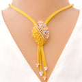22k-gold-Festive Striped Blooming CZ Necklace Set