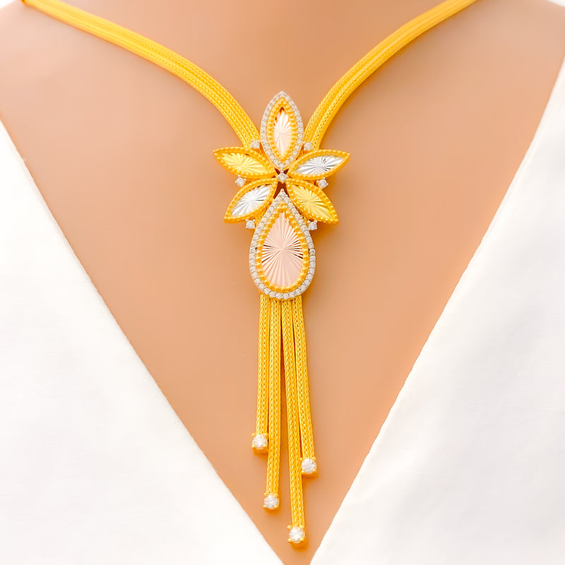 22k-gold-Dangling Sparkling Motif Necklace Set