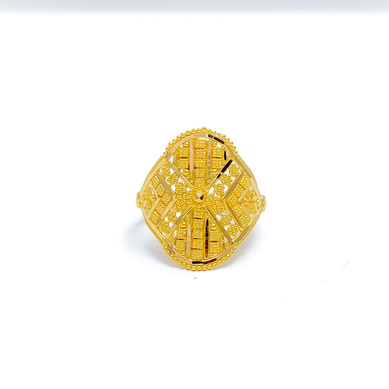 Intricate Wide Striped 22k Gold Ring