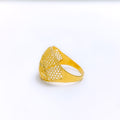 Special Leaf Accented Honey Comb Ring