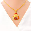 Red + Gold Meenakari Guru Nanak Ji 22k Gold Pendant